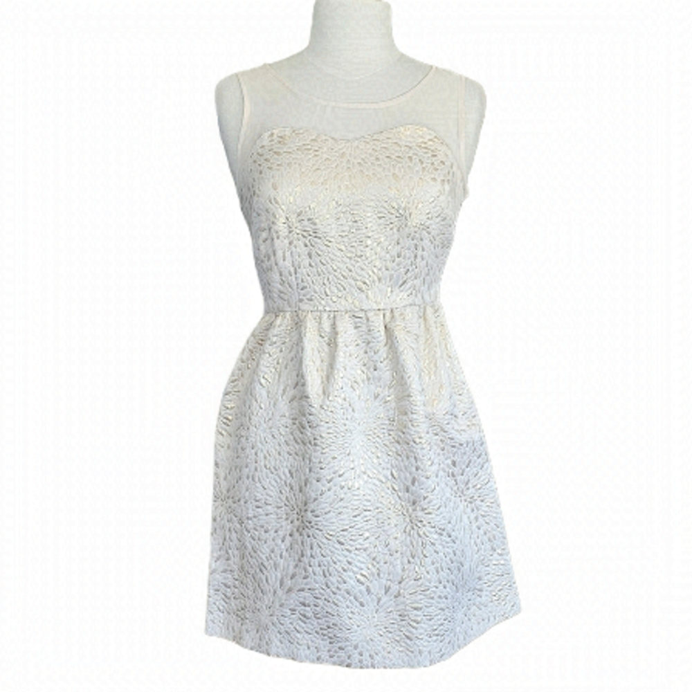 Elle Cream Shimmer Metallic Illusion Top Mini Dress Size 4